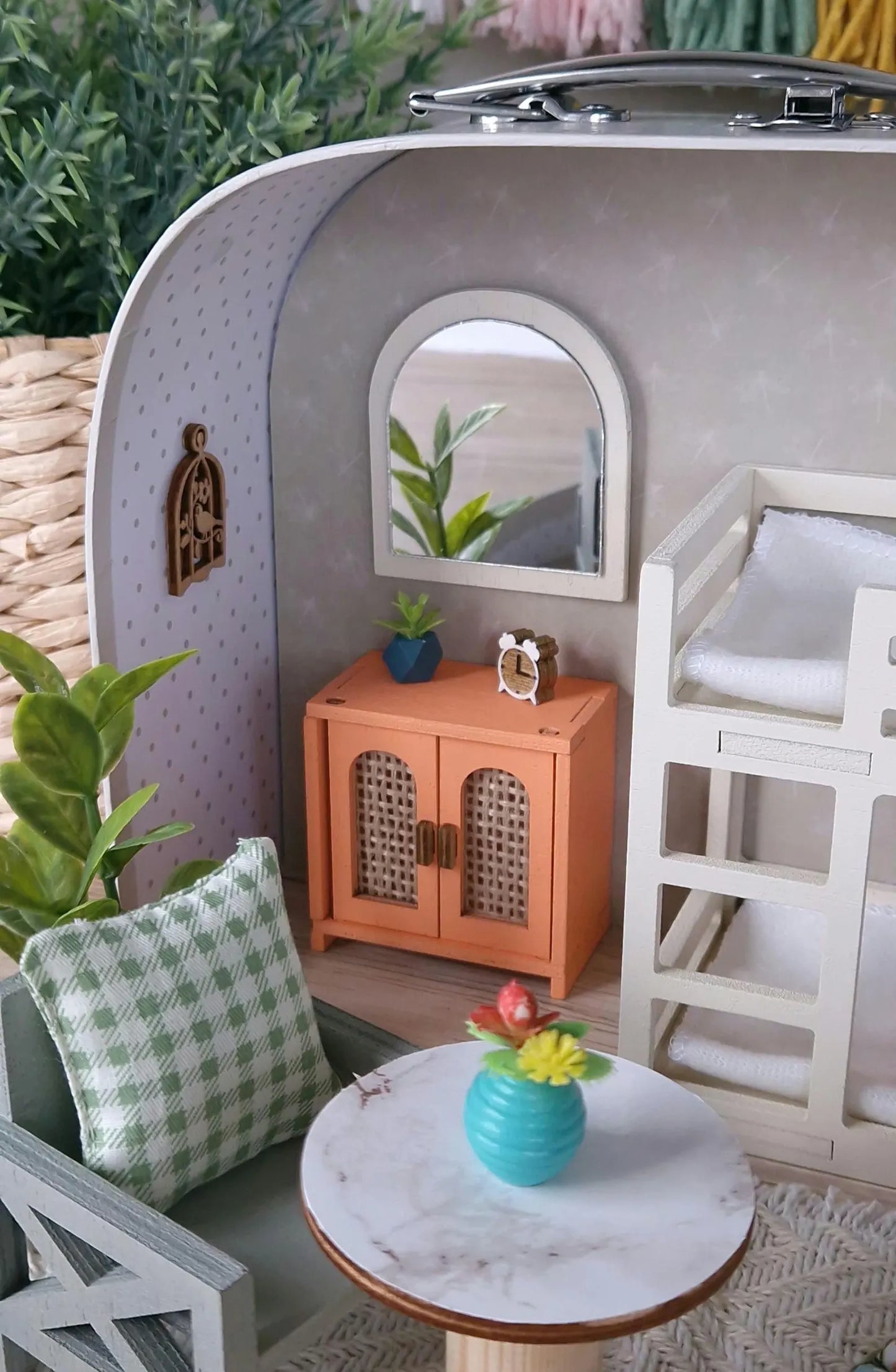 Spring Floral travel dollhouse, Small Dollhouse in a Suitcase