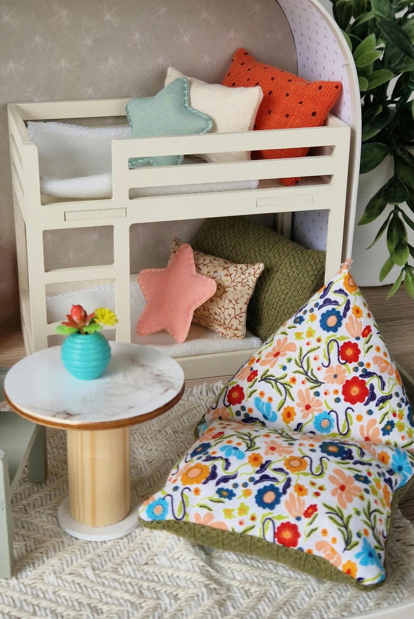 Spring Floral travel dollhouse, Small Dollhouse in a Suitcase