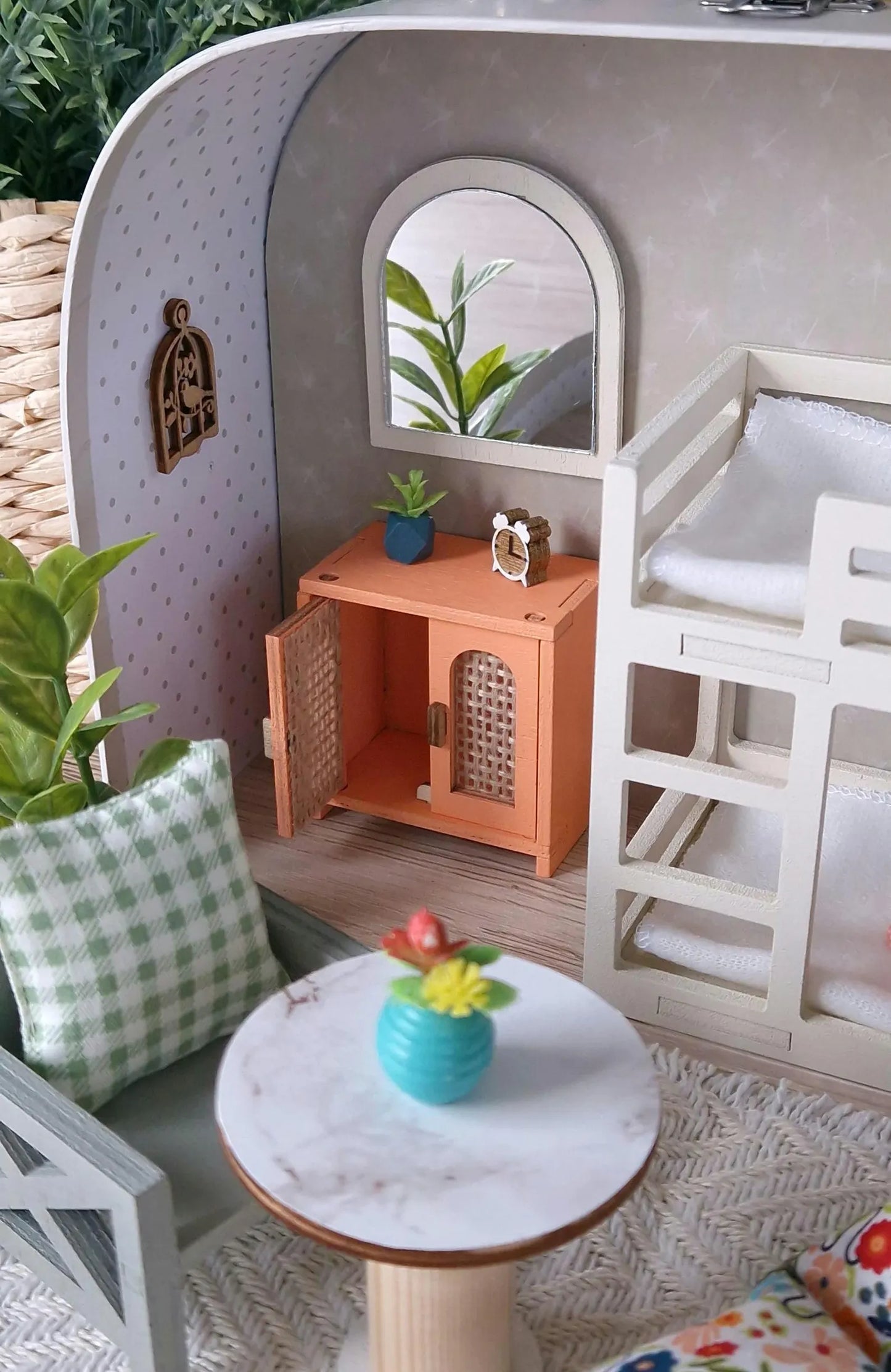 Spring Floral travel dollhouse, Small Dollhouse in a Suitcase
