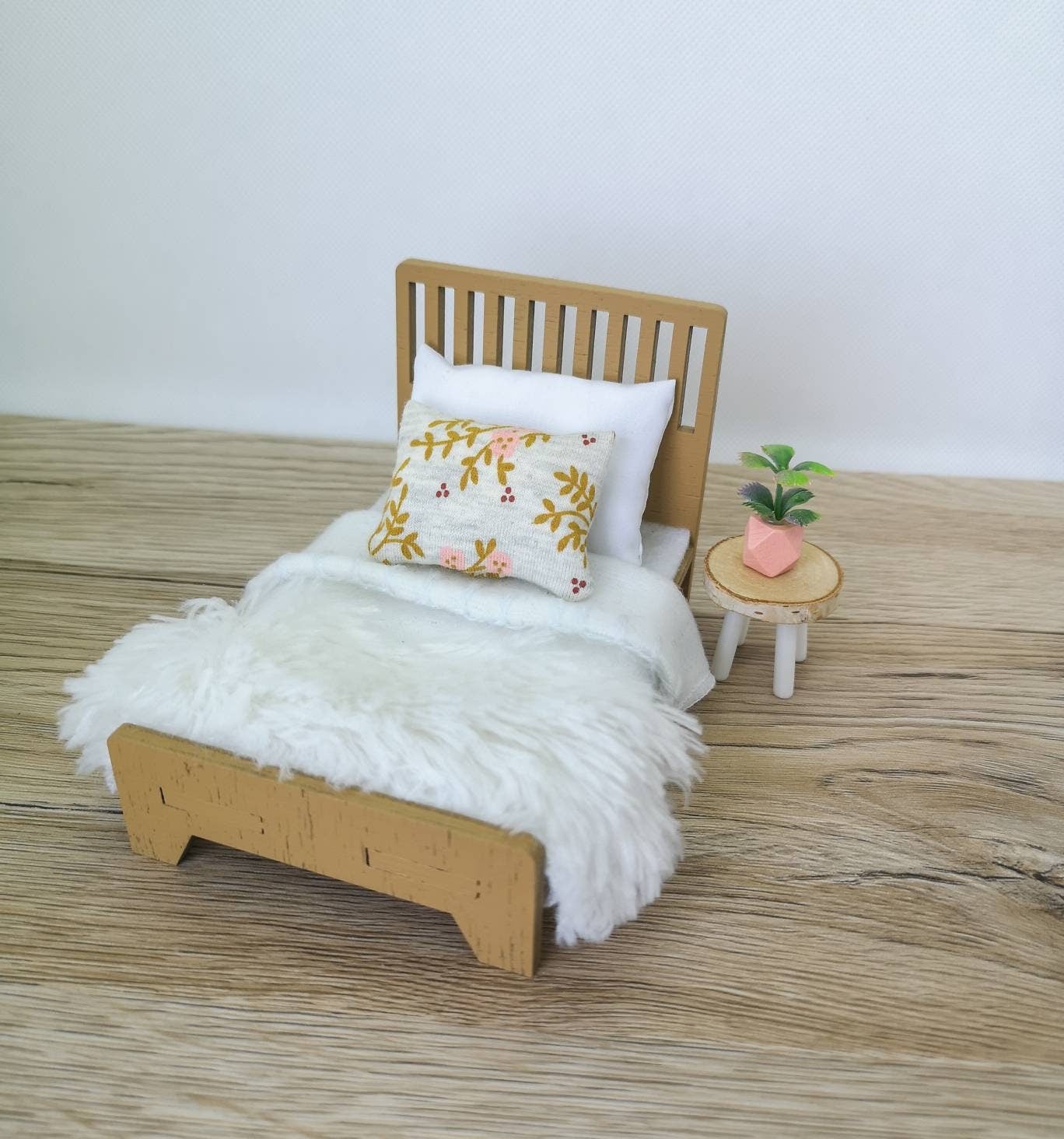 Dolhouse miniature kids room 1:12 scale furniture, Soft Latte & Peach Set, miniature bed, bean bag (perfect for Maileg mouse)