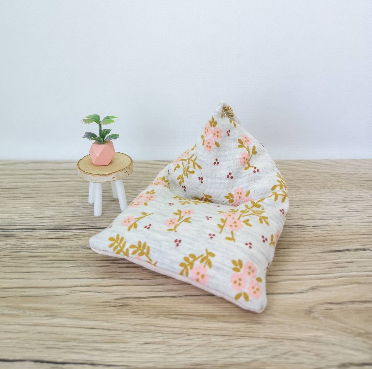 Dolhouse miniature kids room 1:12 scale furniture, Soft Latte & Peach Set, miniature bed, bean bag (perfect for Maileg mouse)