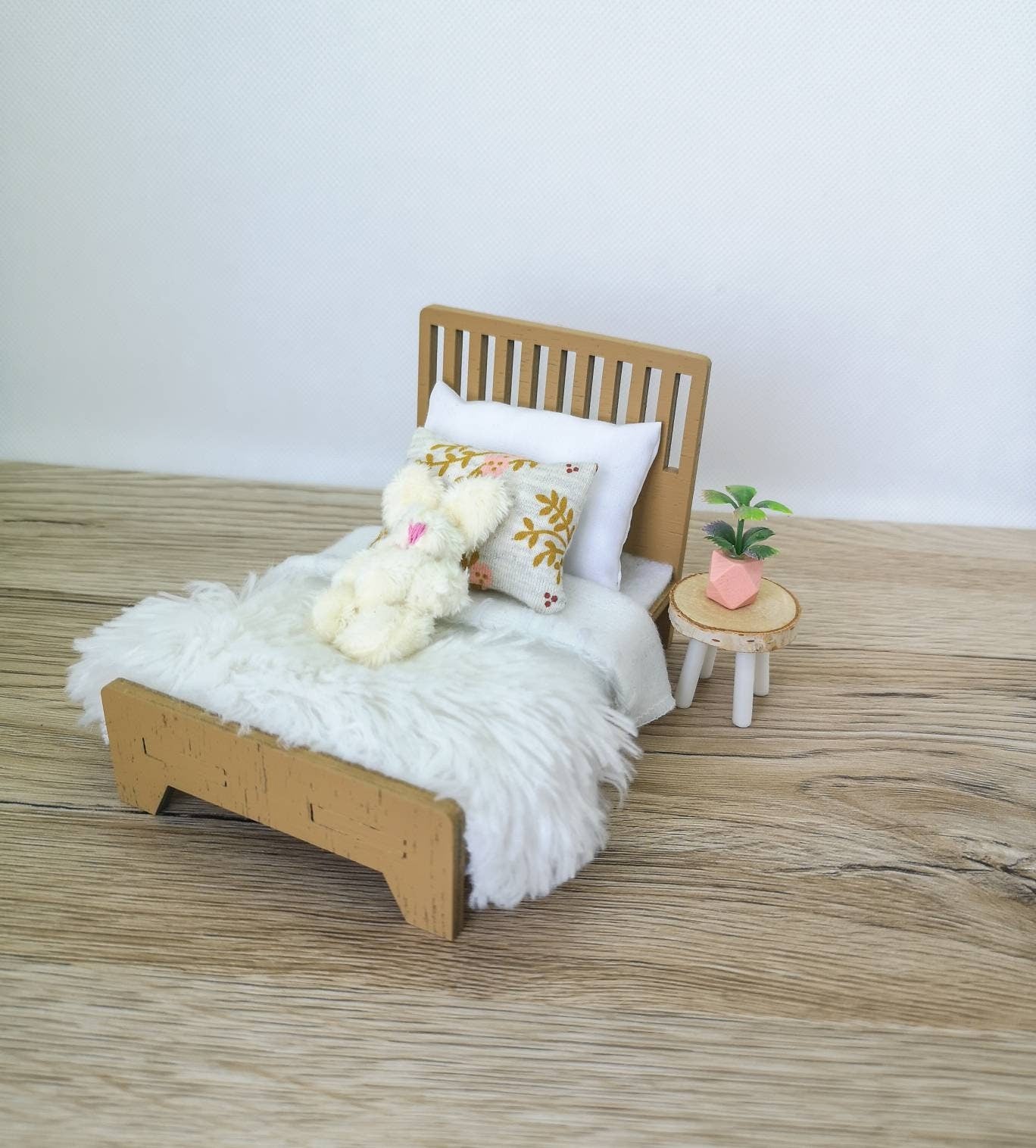 Dolhouse miniature kids room 1:12 scale furniture, Soft Latte & Peach Set, miniature bed, bean bag (perfect for Maileg mouse)