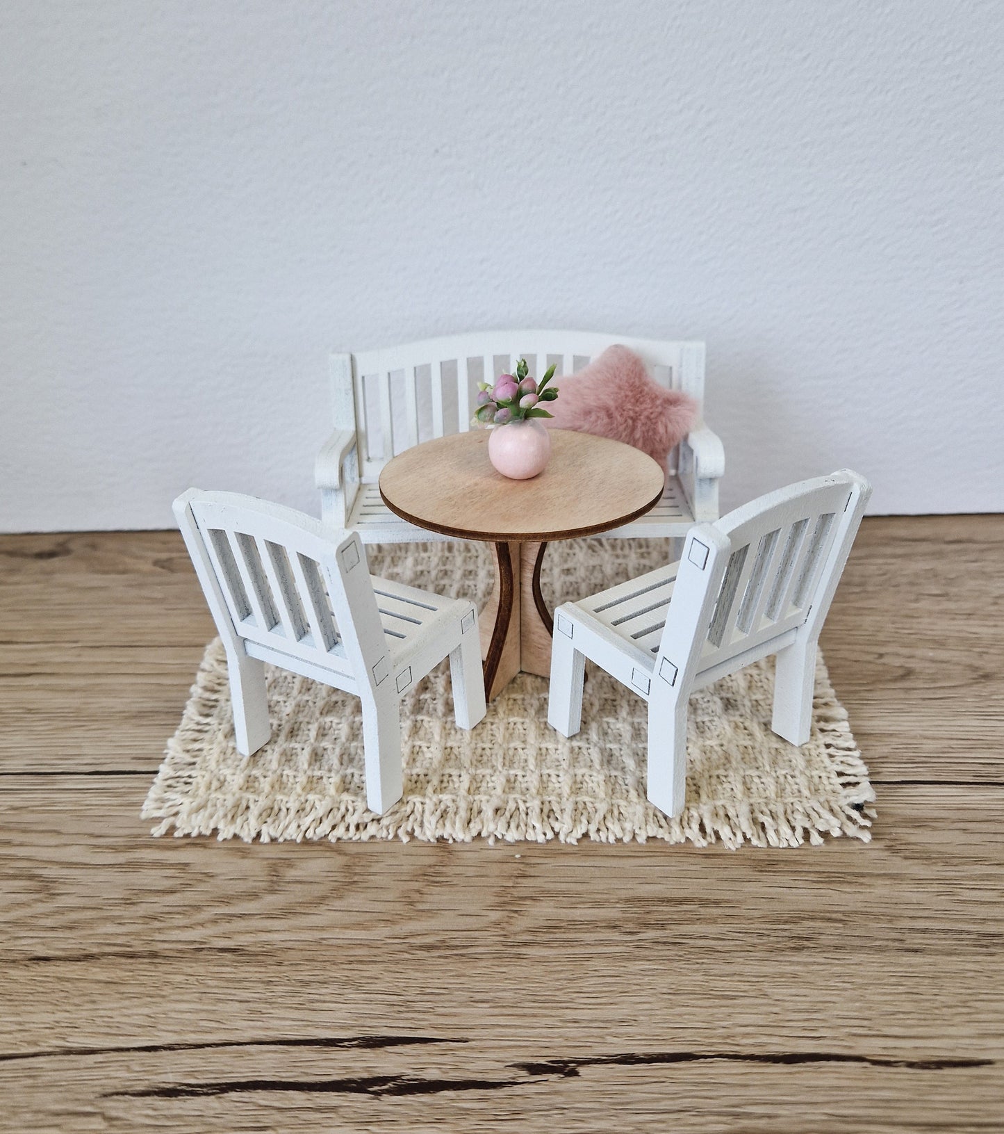 Miniature dining set 1:12 scale, Ivory Blossom, modern miniature dollhouse furniture ( perfect for Ikea Dollhouse)