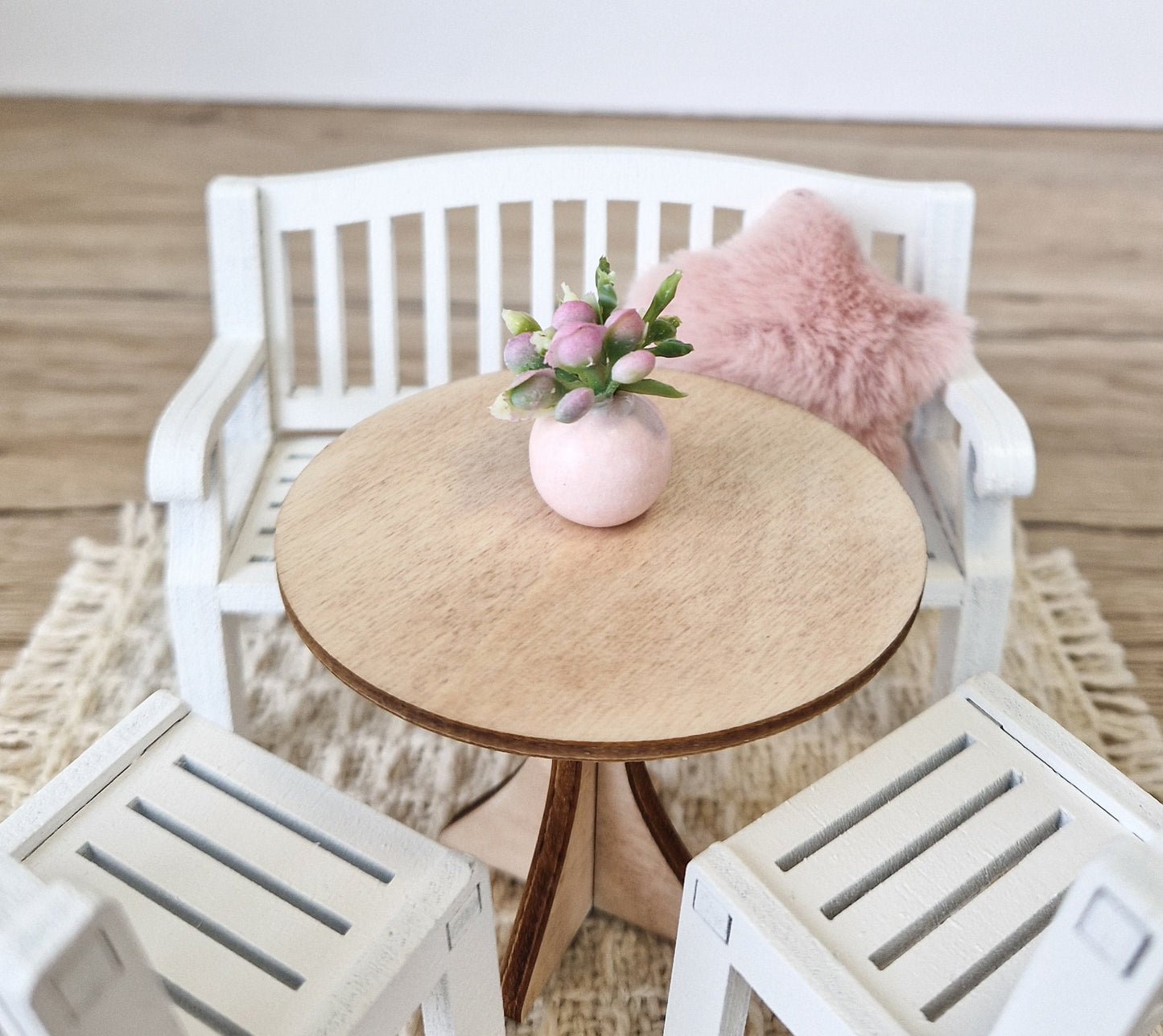 Miniature dining set 1:12 scale, Ivory Blossom, modern miniature dollhouse furniture ( perfect for Ikea Dollhouse)