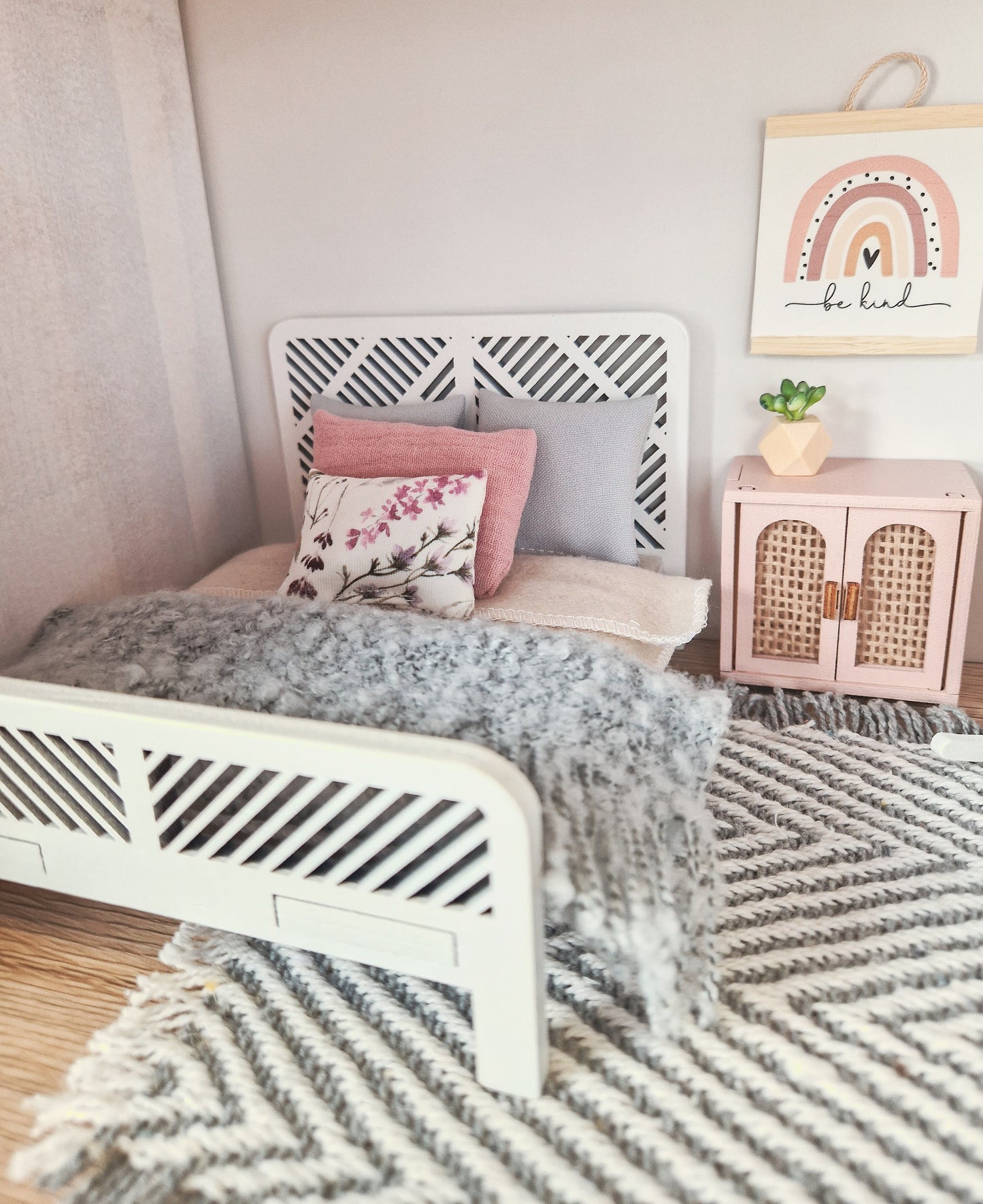 Dollhouse double bed 1:12 scale, miniature furniture bundle (perfect for Ikea Dollhouse)