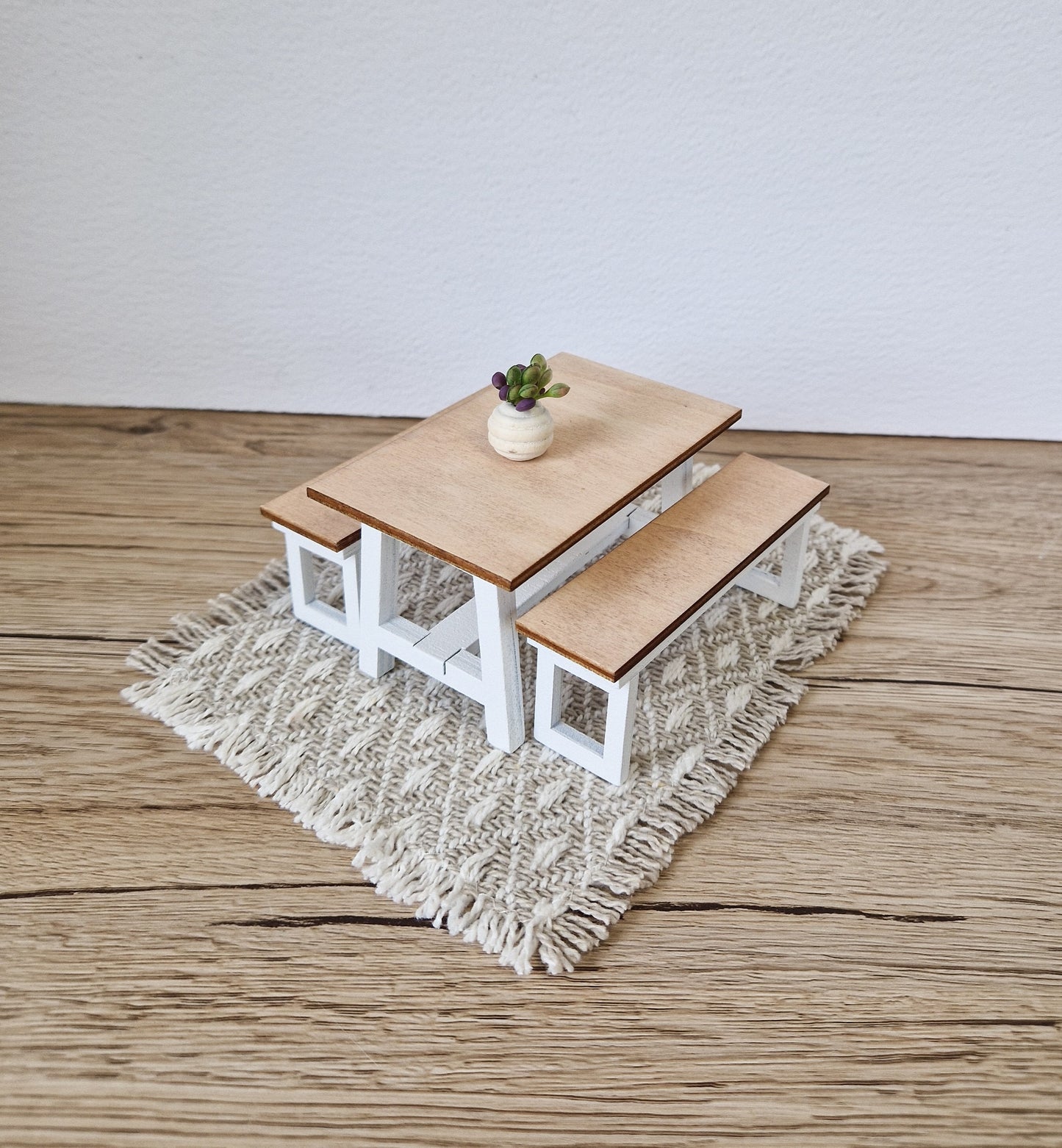 Miniature dining set 1:12 scale, White and Wood, modern miniature dollhouse furniture ( perfect for Ikea Dollhouse)