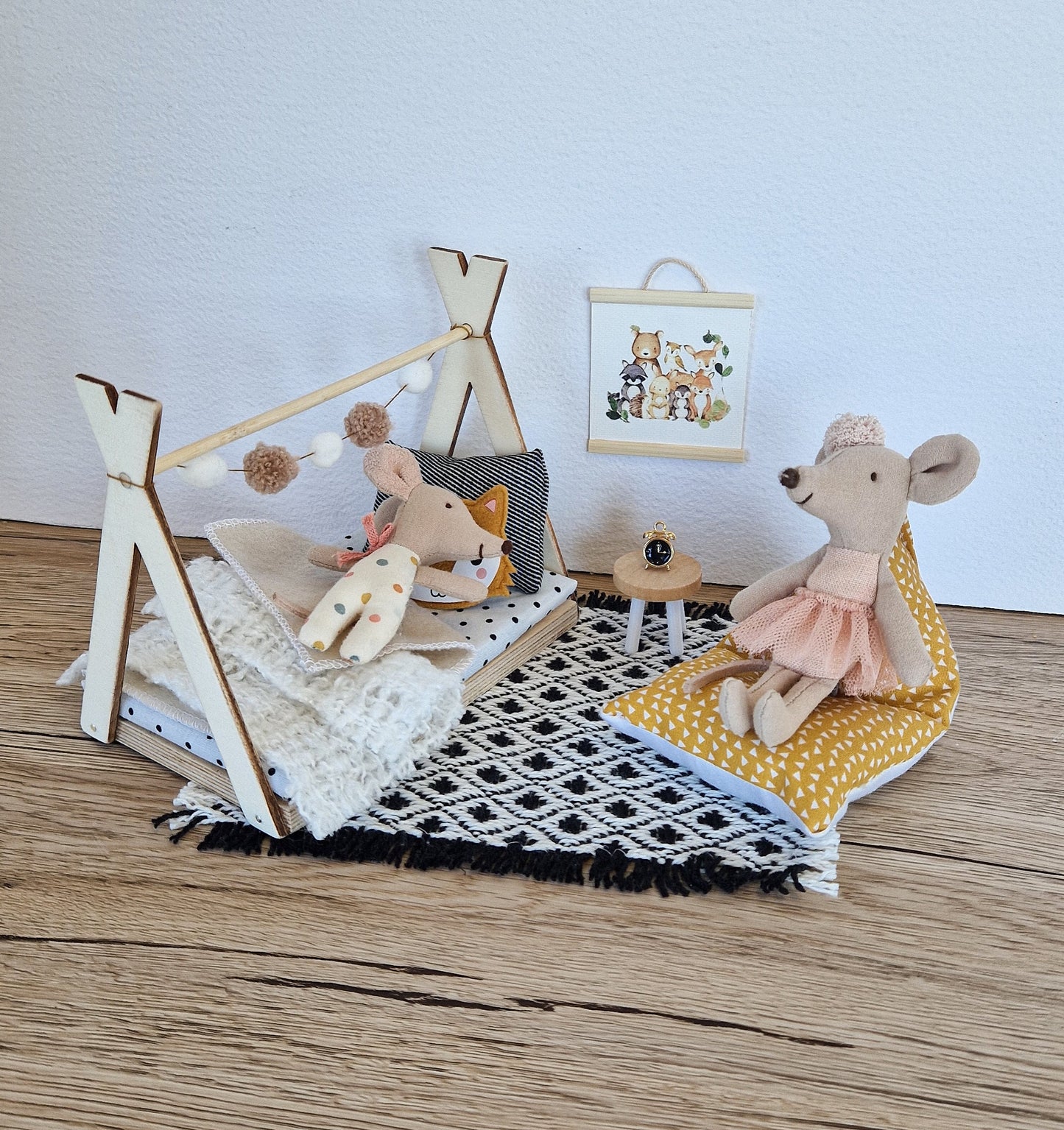 Dolhouse kids room set 1:12 scale, Cozy Fox, miniature furniture bundle, maileg mice (perfect for Ikea dollhouse)