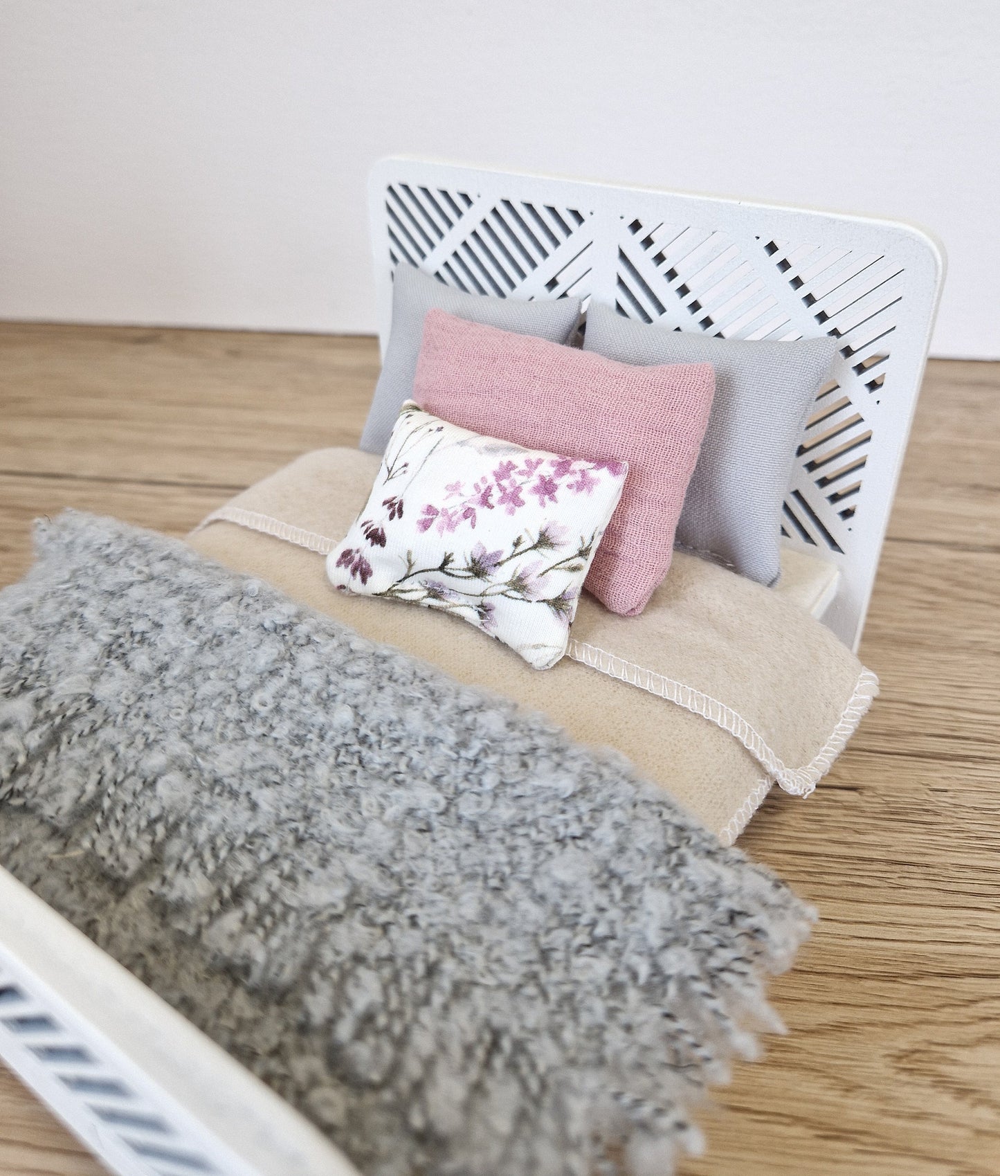 Dollhouse double bed 1:12 scale, miniature furniture bundle (perfect for Ikea Dollhouse)