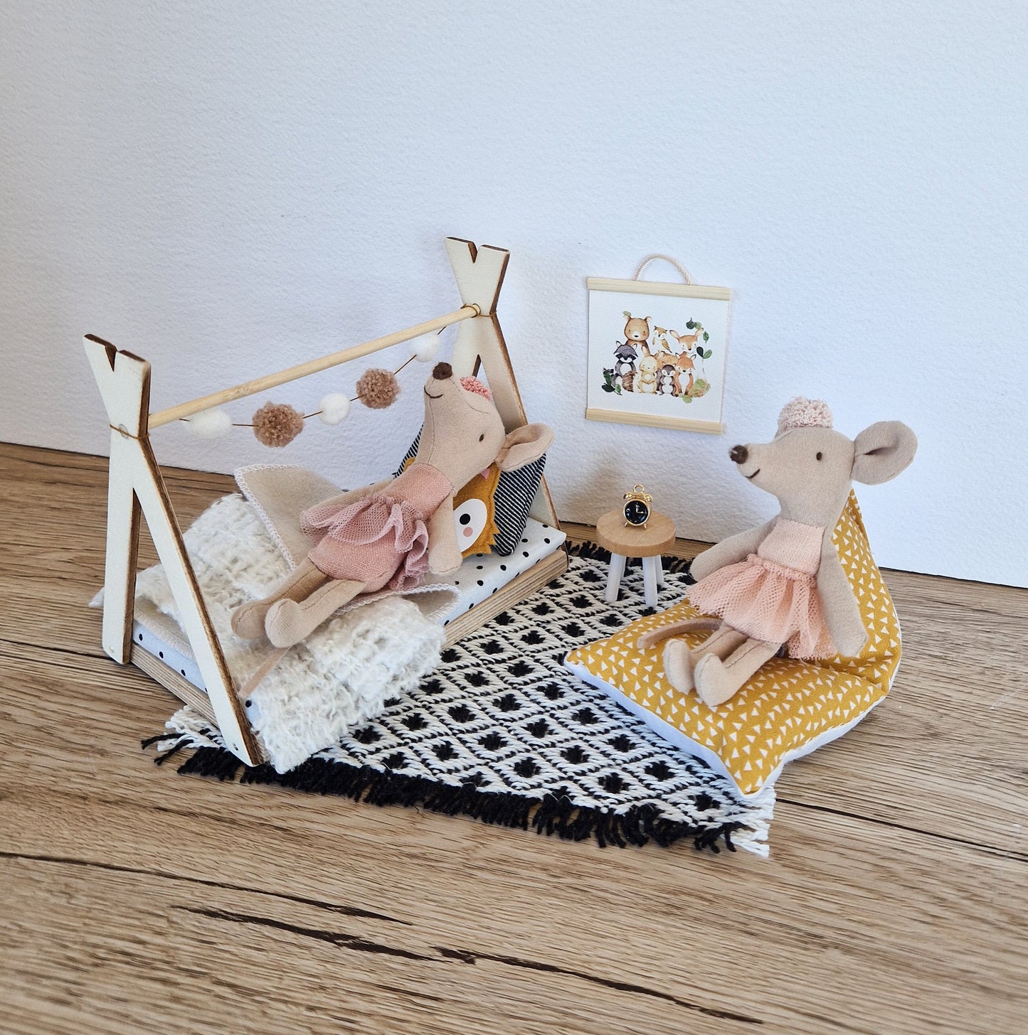 Dolhouse kids room set 1:12 scale, Cozy Fox, miniature furniture bundle, maileg mice (perfect for Ikea dollhouse)