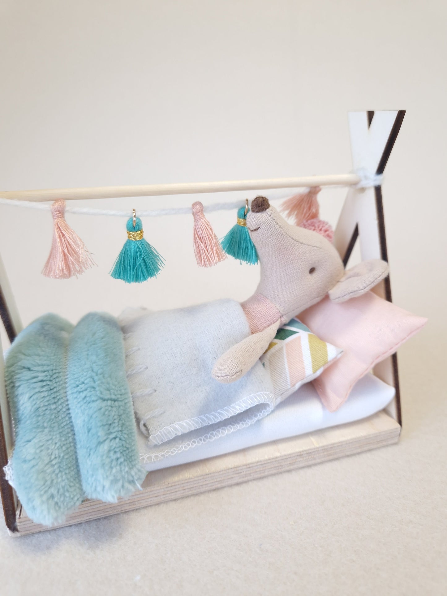 Dolhouse kids room set 1:12 scale, Vibrant Snuggle, miniature furniture bundle, maileg mice (perfect for Ikea dollhouse)