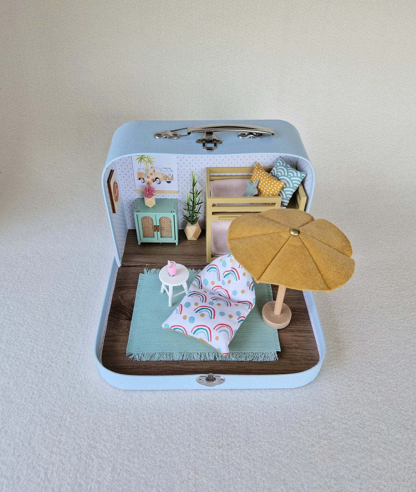 Small Dollhouse in a Suitcase , Summer Nest, Dollhouse, Miniature furniture, 1:12 scale, Maileg mouse house