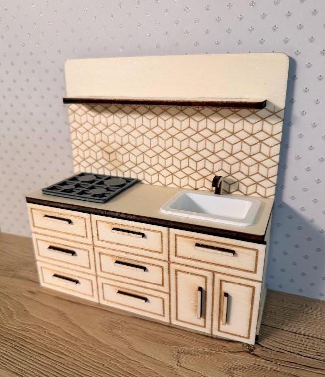 DIY Geometric Miniature Kitchen – Modern Minimal Dollhouse Furniture