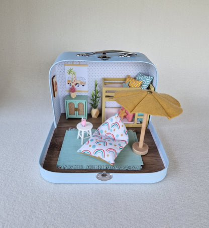 Small Dollhouse in a Suitcase , Dollhouse, Miniature furniture, 1:12 scale, Maileg mouse house