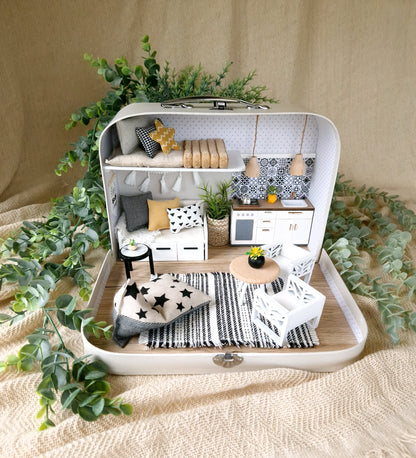 Medium Dollhouse in a Suitcase, Miniature furniture in 1:12 scale, Maileg mouse house