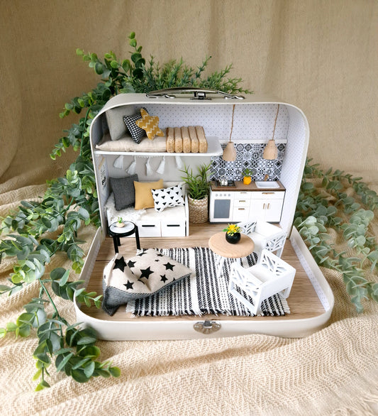 Medium Dollhouse in a Suitcase, Miniature furniture in 1:12 scale, Maileg mouse house