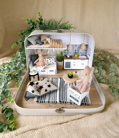 Medium Dollhouse in a Suitcase, Miniature furniture in 1:12 scale, Maileg mouse house