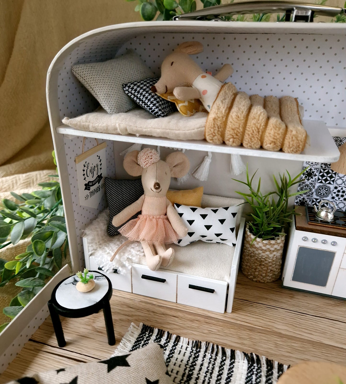 Medium Dollhouse in a Suitcase, Miniature furniture in 1:12 scale, Maileg mouse house