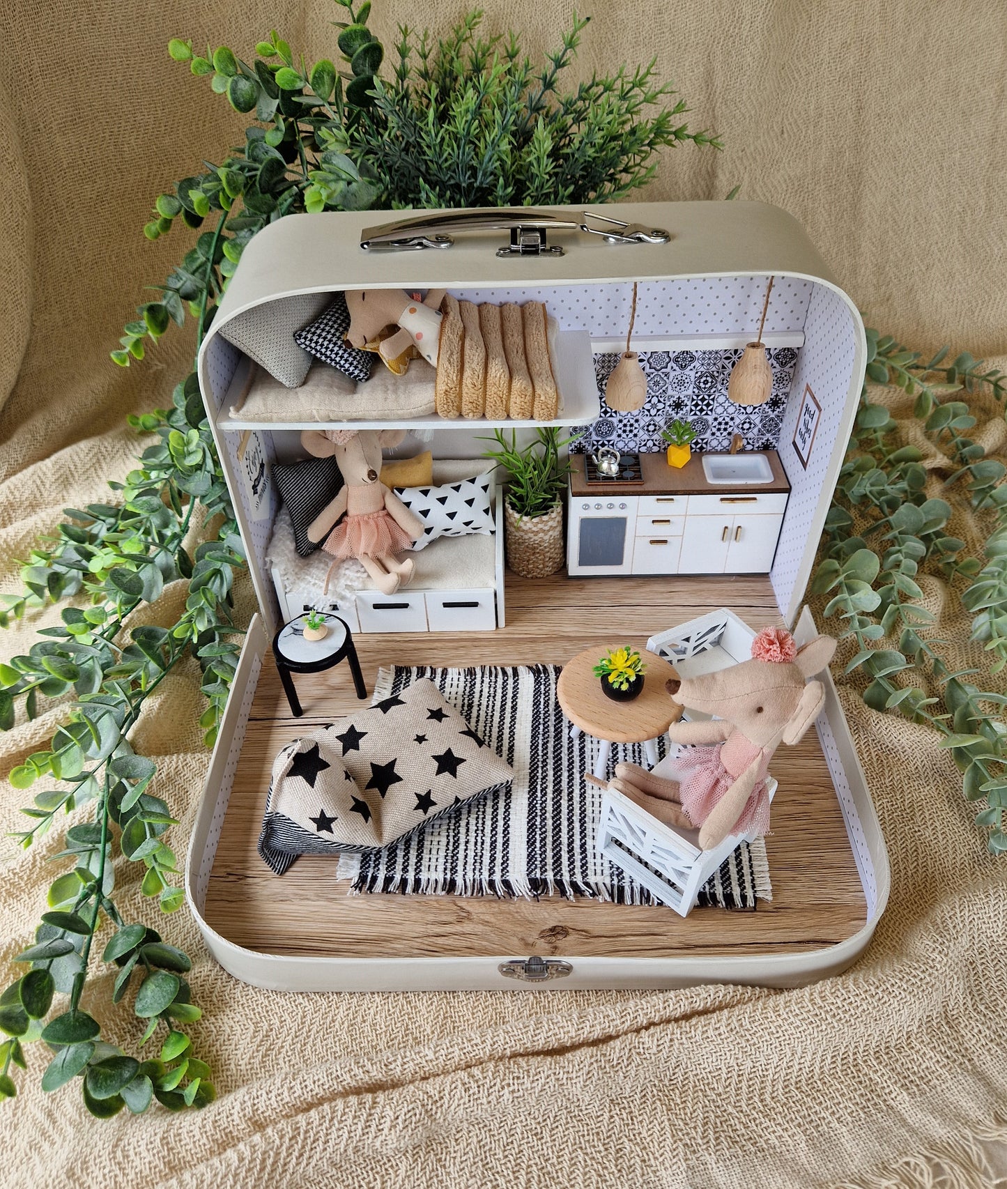 Medium Dollhouse in a Suitcase, Miniature furniture in 1:12 scale, Maileg mouse house