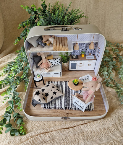 Medium Dollhouse in a Suitcase, Miniature furniture in 1:12 scale, Maileg mouse house