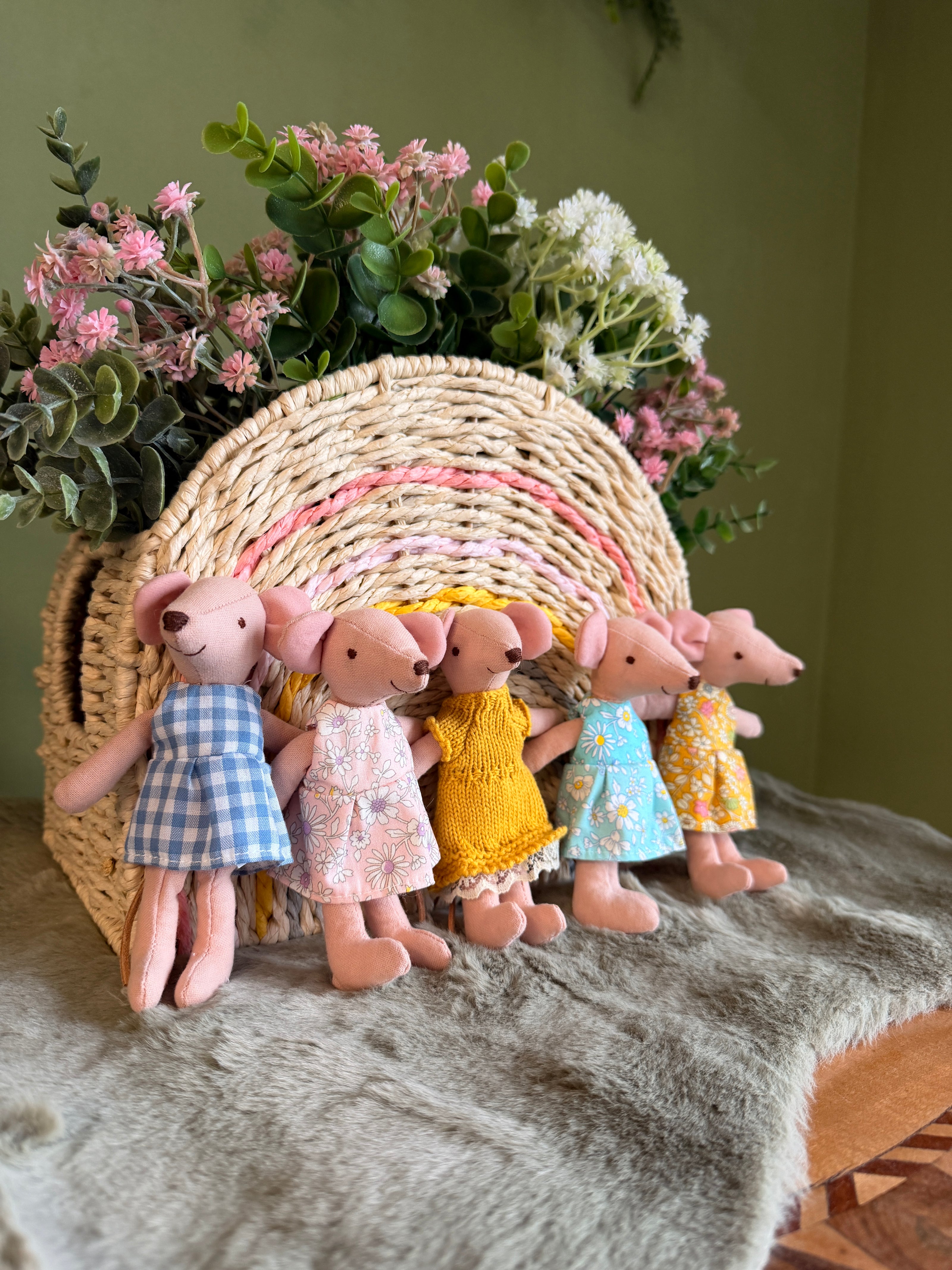 Mouse Dolls, Handmade Fabric Dolls