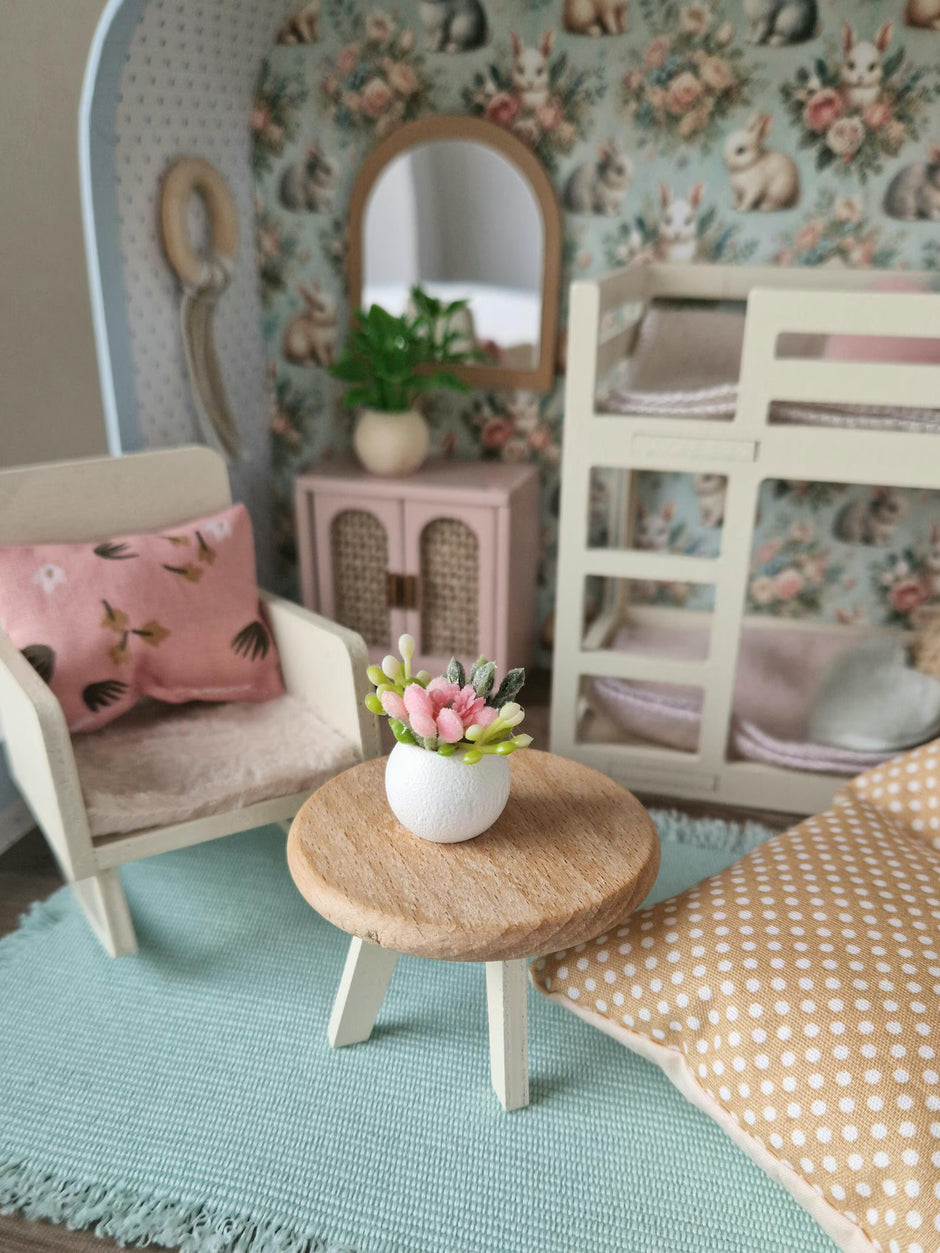 Small Dollhouse in a Suitcase , Little Bunnies Nest, Dollhouse, Miniature furniture, 1:12 scale, Maileg mouse house