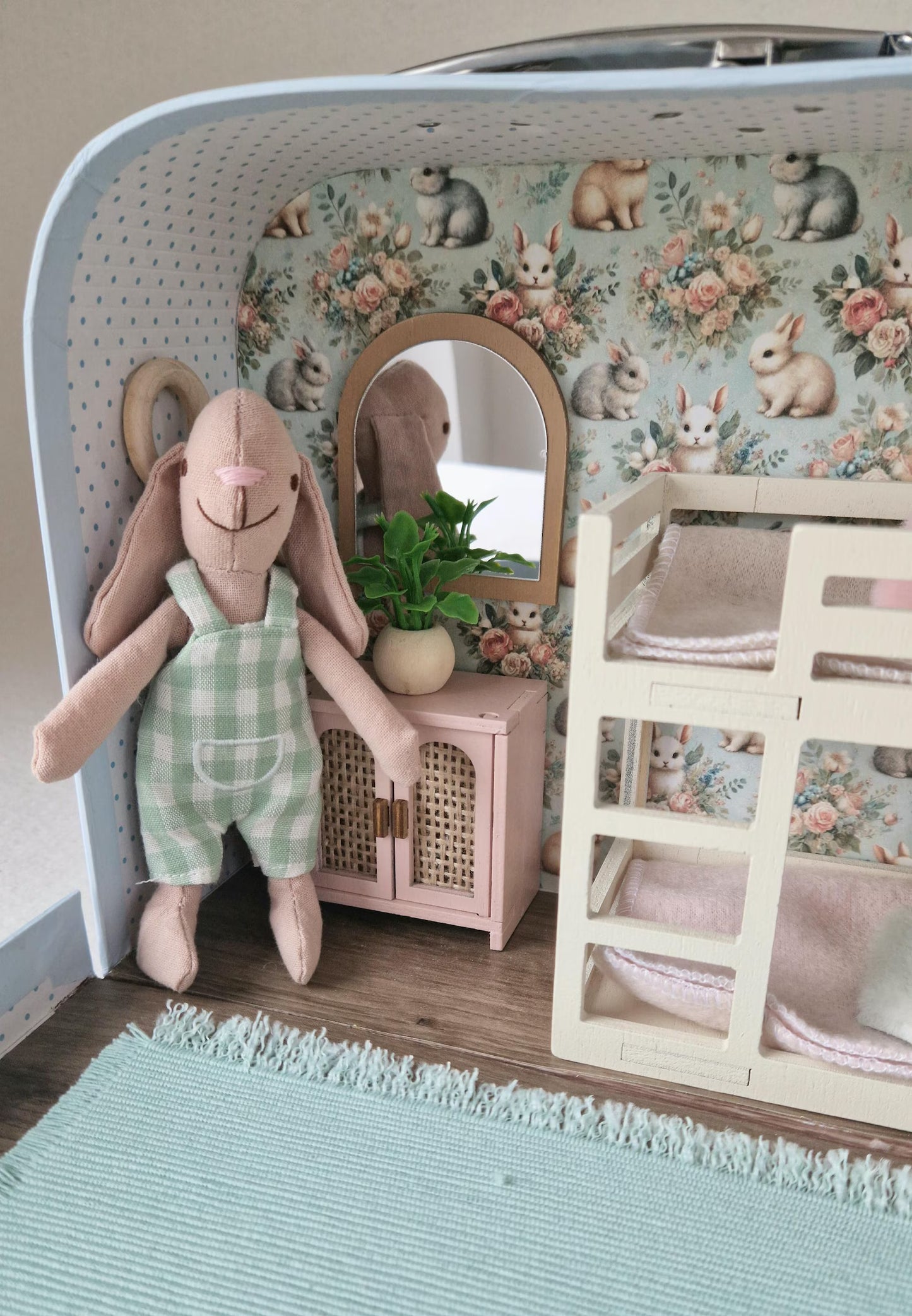 Small Dollhouse in a Suitcase , Little Bunnies Nest, Dollhouse, Miniature furniture, 1:12 scale, Maileg mouse house