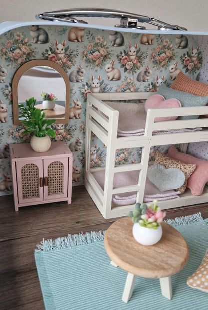 Small Dollhouse in a Suitcase , Little Bunnies Nest, Dollhouse, Miniature furniture, 1:12 scale, Maileg mouse house