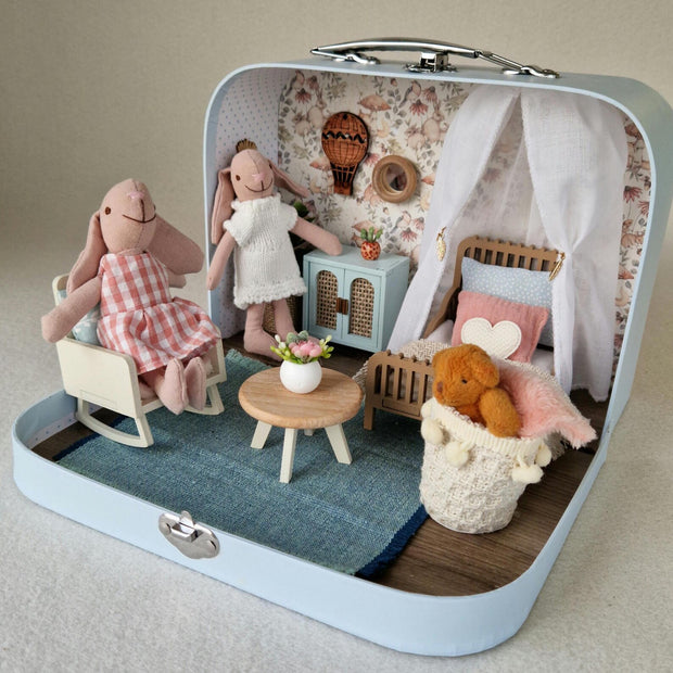 Small Dollhouse in a Suitcase , Little Forest , Dollhouse, Miniature furniture, 1:12 scale, Maileg mouse house