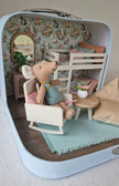 Small Dollhouse in a Suitcase , Little Bunnies Nest, Dollhouse, Miniature furniture, 1:12 scale, Maileg mouse house