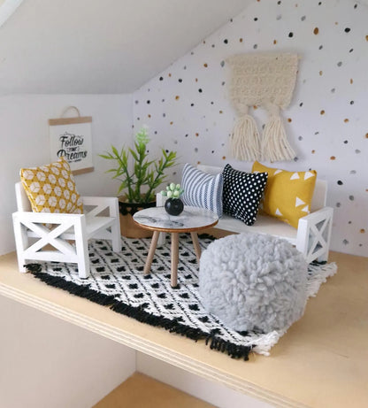 Miniature living room bundle 1:12 scale, Luxe Comfort, modern dollhouse furniture (perfect for Ikea Flisat Dollhouse)