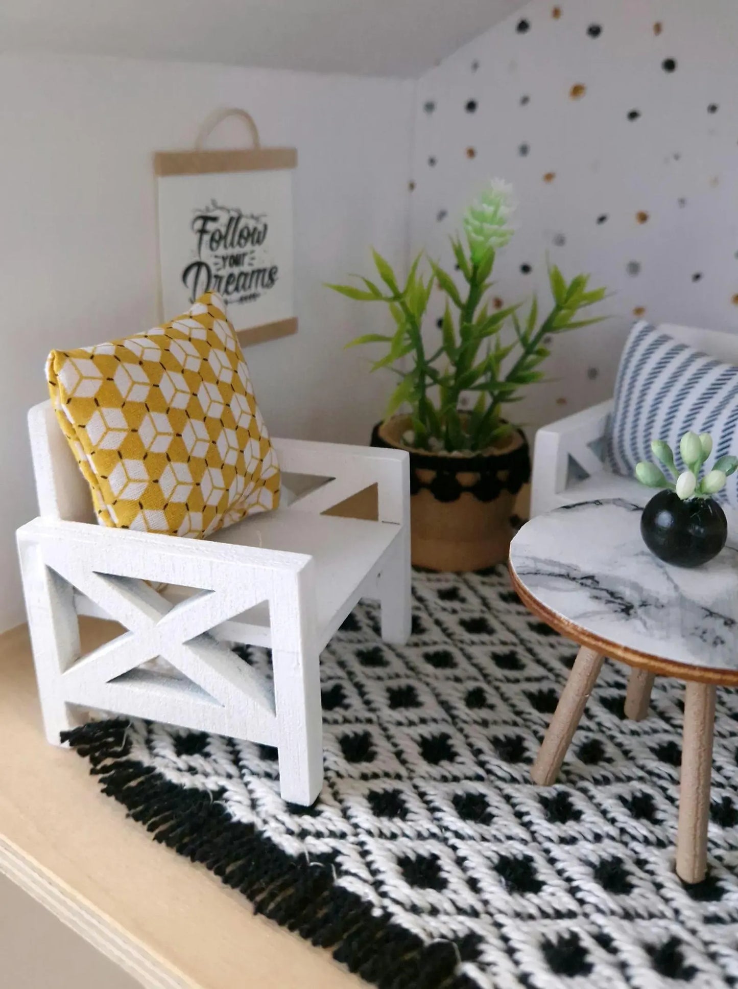 Miniature living room bundle 1:12 scale, Luxe Comfort, modern dollhouse furniture (perfect for Ikea Flisat Dollhouse)