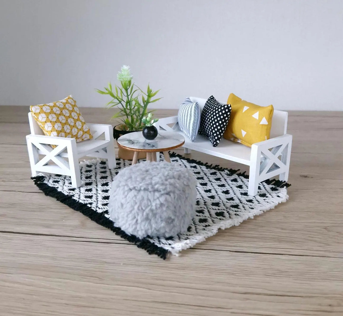 Miniature living room bundle 1:12 scale, Luxe Comfort, modern dollhouse furniture (perfect for Ikea Flisat Dollhouse)