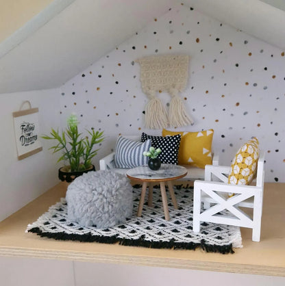 Miniature living room bundle 1:12 scale, Luxe Comfort, modern dollhouse furniture (perfect for Ikea Flisat Dollhouse)