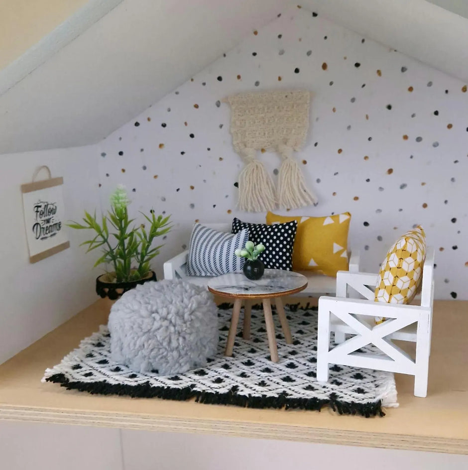 Miniature living room bundle 1:12 scale, Luxe Comfort, modern dollhouse furniture (perfect for Ikea Flisat Dollhouse)