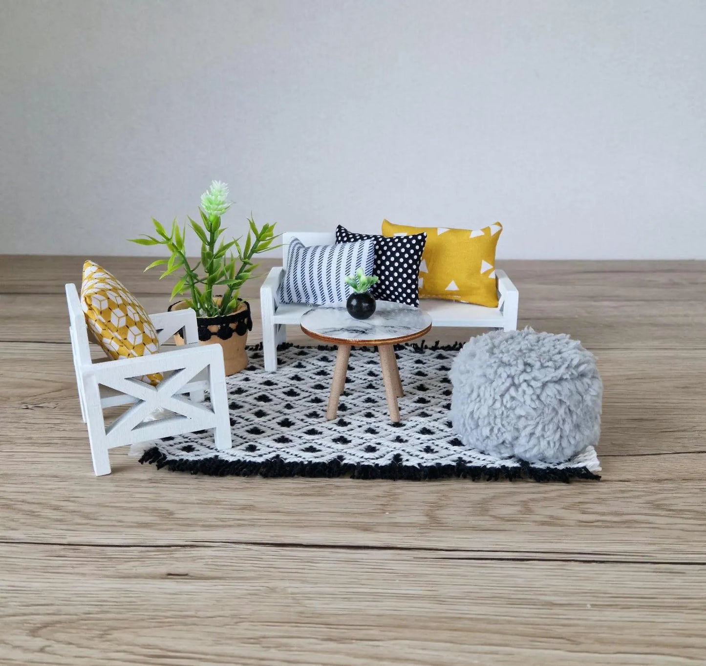 Miniature living room bundle 1:12 scale, Luxe Comfort, modern dollhouse furniture (perfect for Ikea Flisat Dollhouse)
