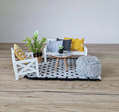 Miniature living room bundle 1:12 scale, Luxe Comfort, modern dollhouse furniture (perfect for Ikea Flisat Dollhouse)
