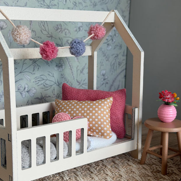 Dolhouse kids bedroom in 1:12 scale, miniature house bed, furniture bundle, maileg mice