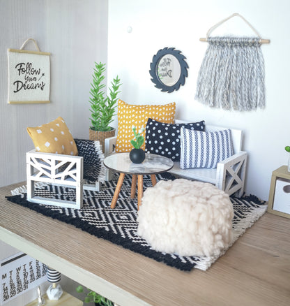 Miniature living room bundle 1:12 scale, Luxe Comfort, modern dollhouse furniture (perfect for Ikea Flisat Dollhouse)