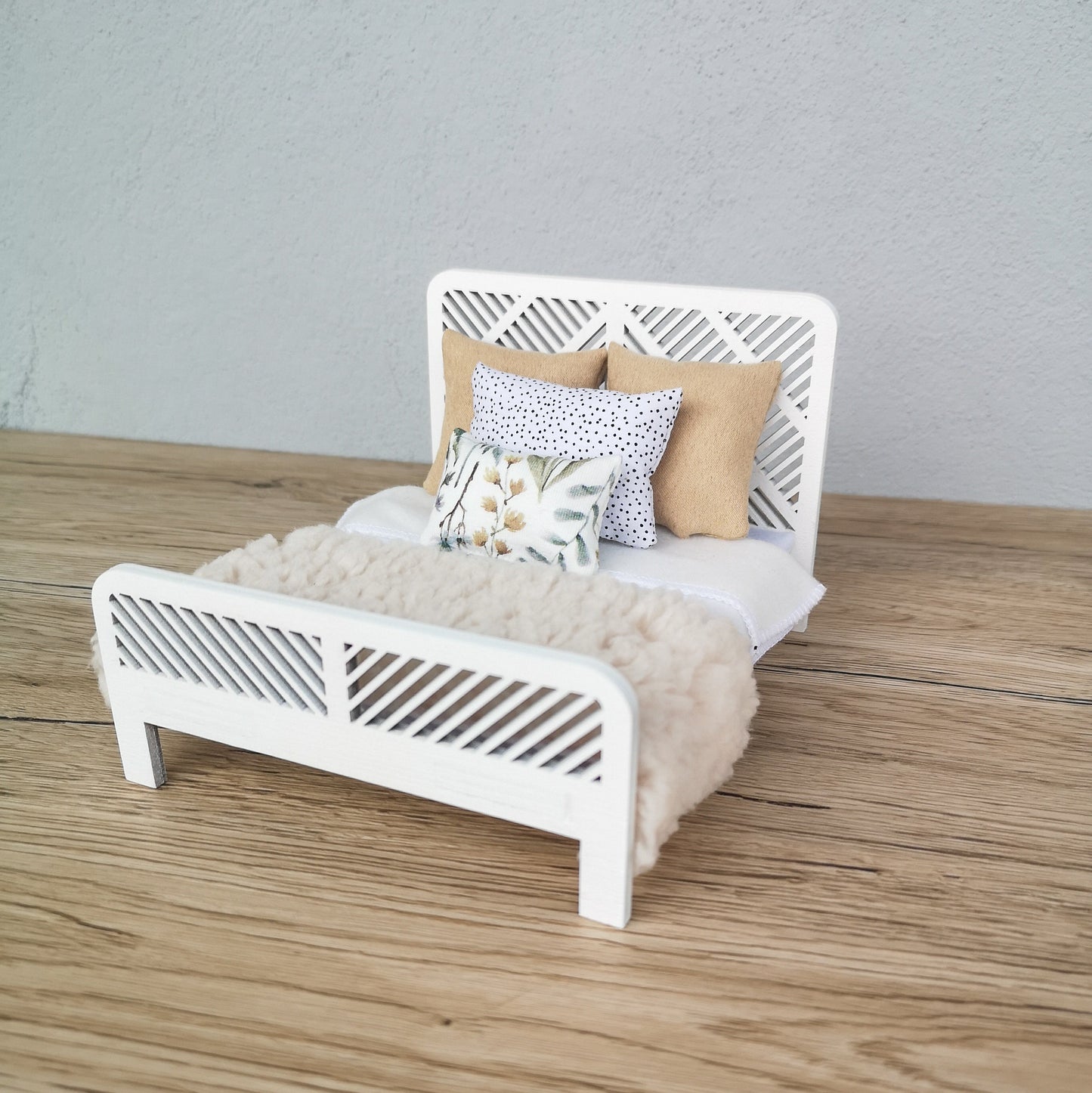 Dollhouse double bed 1:12 scale, Diagonals 1 ,miniature furniture bundle (perfect for Ikea Dollhouse)