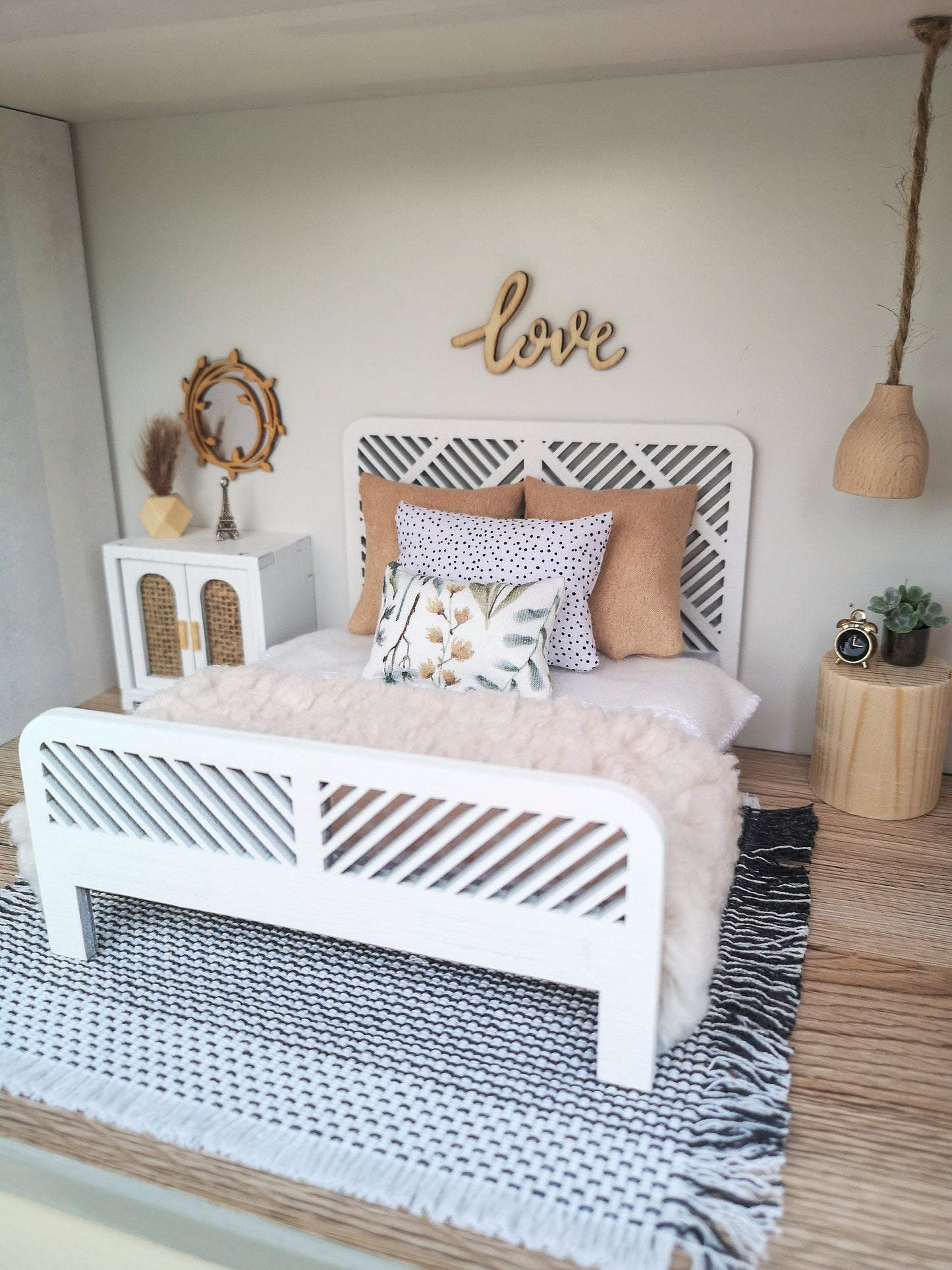 Dollhouse double bed 1:12 scale, Diagonals 1 ,miniature furniture bundle (perfect for Ikea Dollhouse)