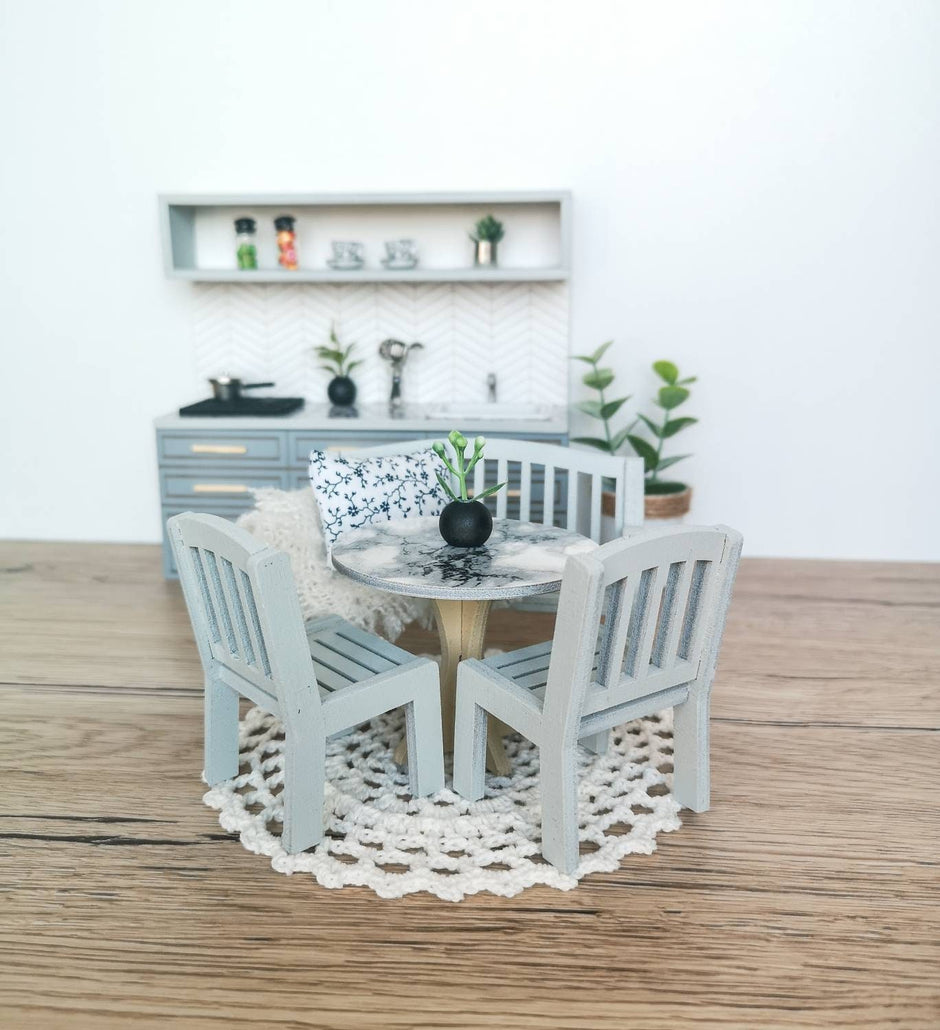 Miniature dining set 1:12 scale, Monochrome Elegance, modern miniature dollhouse furniture ( perfect for Ikea Dollhouse)