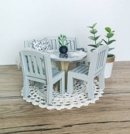 Miniature dining set 1:12 scale, Monochrome Elegance, modern miniature dollhouse furniture ( perfect for Ikea Dollhouse)
