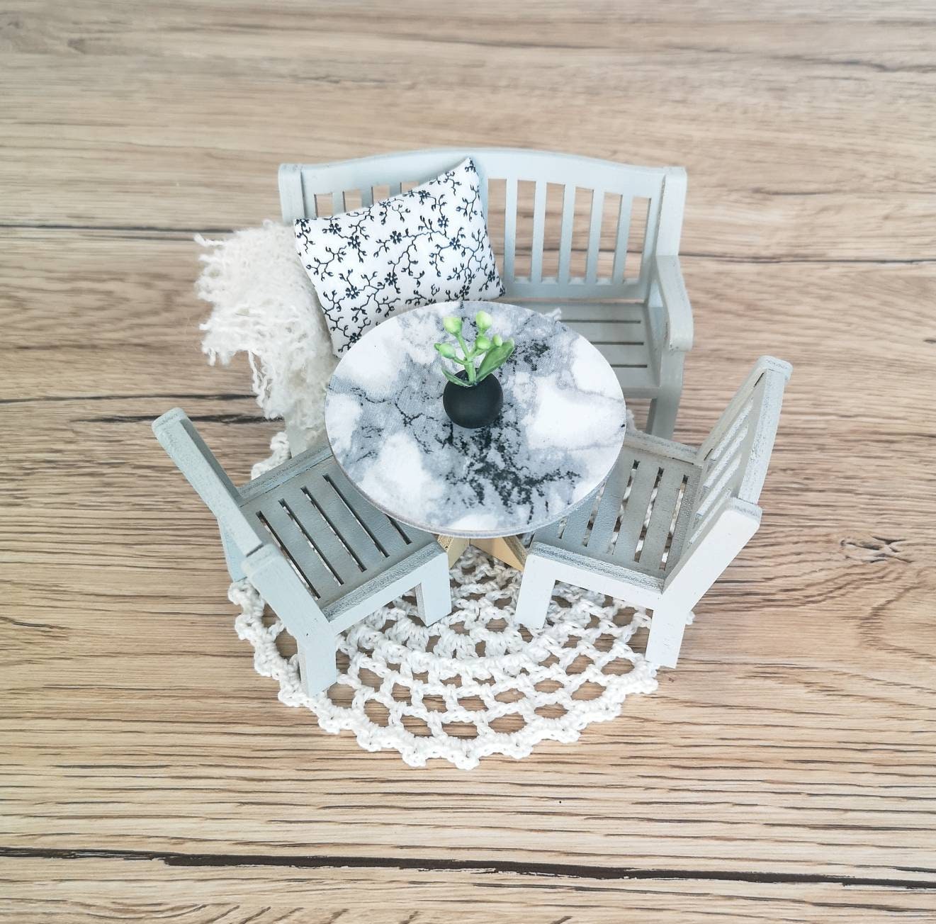 Miniature dining set 1:12 scale, Monochrome Elegance, modern miniature dollhouse furniture ( perfect for Ikea Dollhouse)