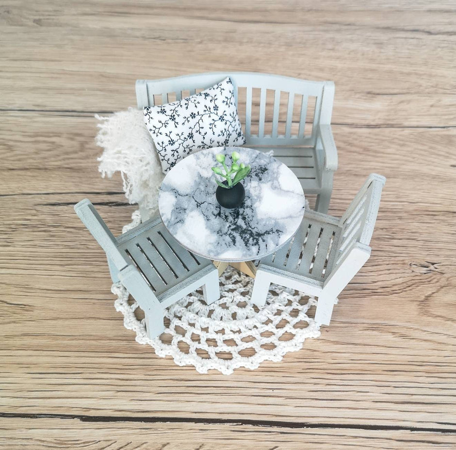 Miniature dining set 1:12 scale, Monochrome Elegance, modern miniature dollhouse furniture ( perfect for Ikea Dollhouse)