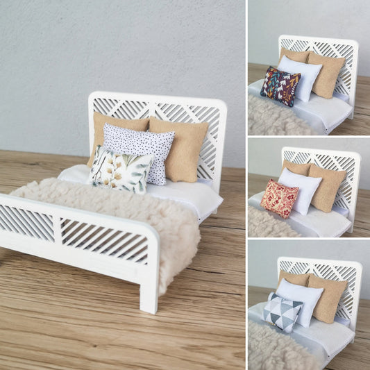 Dollhouse double bed 1:12 scale, Diagonals 1 ,miniature furniture bundle (perfect for Ikea Dollhouse)