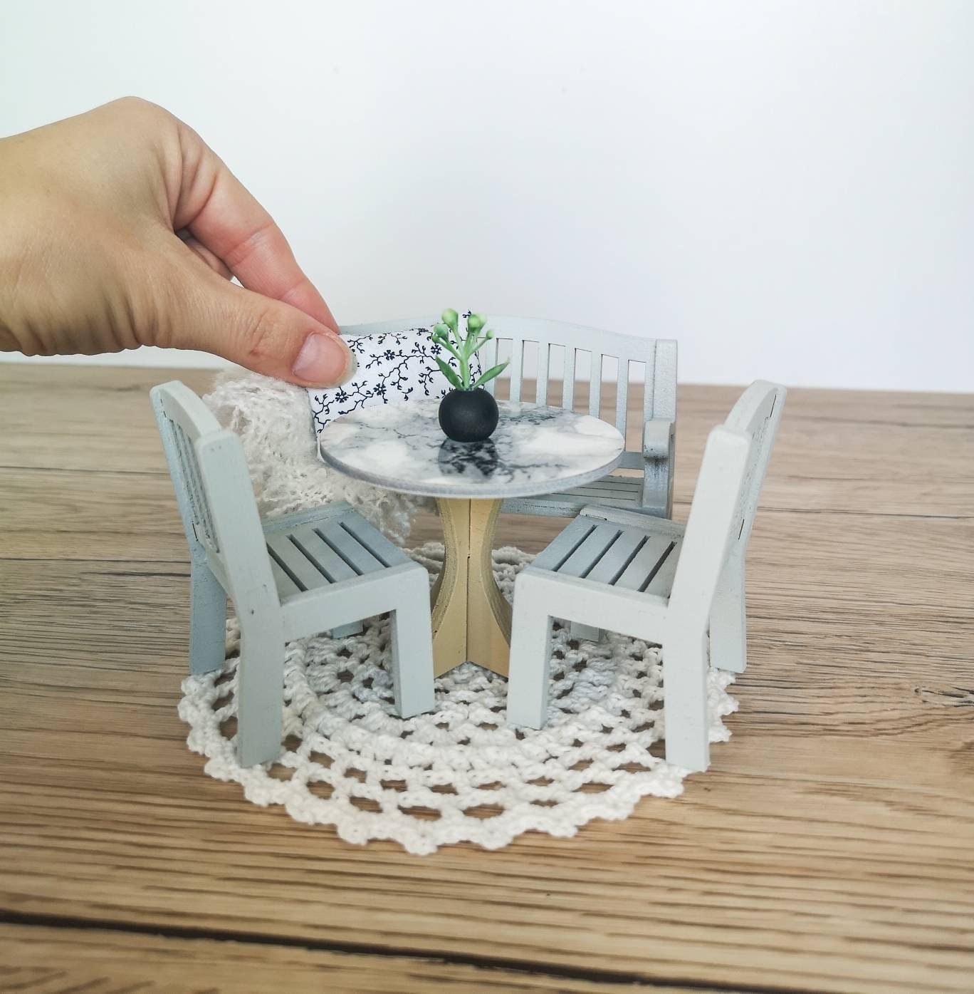 Miniature dining set 1:12 scale, Monochrome Elegance, modern miniature dollhouse furniture ( perfect for Ikea Dollhouse)