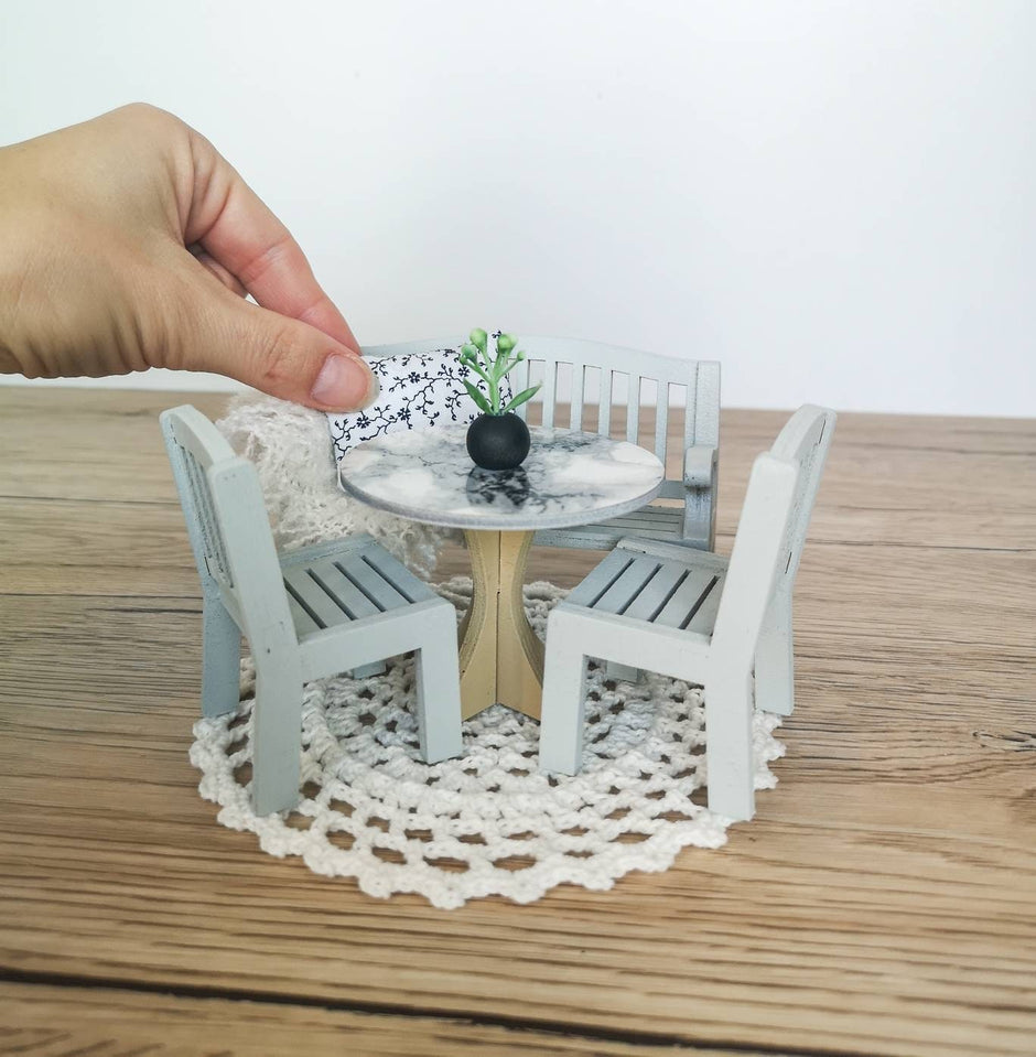 Miniature dining set 1:12 scale, Monochrome Elegance, modern miniature dollhouse furniture ( perfect for Ikea Dollhouse)