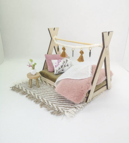 Dolhouse miniature 1:12 scale furniture / Blush/ kids room / bed / maileg mouse / wooden furniture