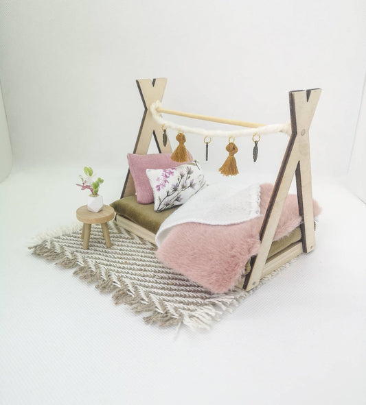 Dolhouse miniature 1:12 scale furniture / Blush/ kids room / bed / maileg mouse / wooden furniture