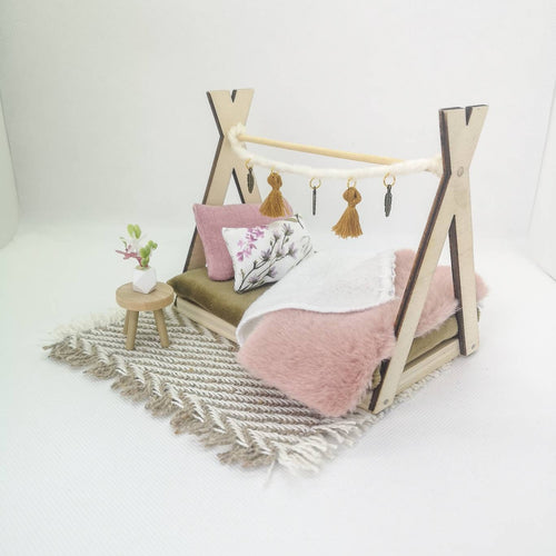 Dolhouse miniature 1:12 scale furniture / Blush/ kids room / bed / maileg mouse / wooden furniture
